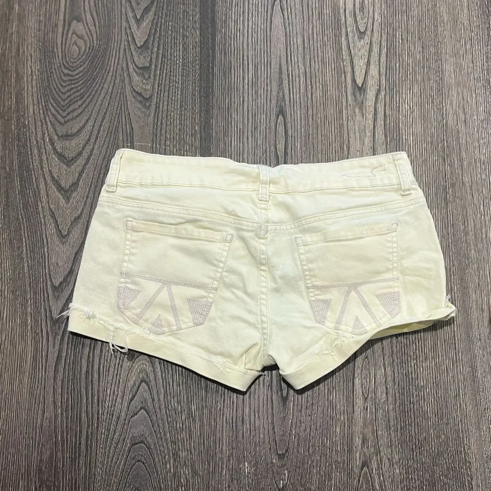 American Eagle Womens Jean Shorts Mid Rise Cuffed Hem Denim Stretch Ivory Size 6